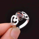 1ct Engagement Ring Oval Cut Red Garnet Two Hearts 14k White Gold Finish