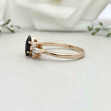 1.5ct Engagement Ring Marquise Black Diamond Leaf Accent 14k Rose Gold Finish