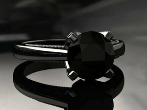 1Ct Round Black Diamond Milgrain Solitaire Engagement Ring 14K Black Gold Finish