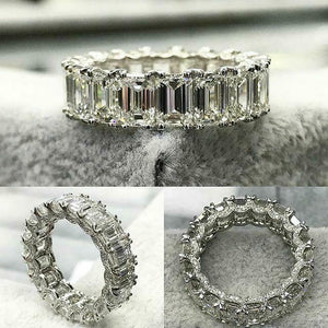 7.5ct Emerald Diamond Full Eternity Wedding Band Ring 14K White Gold Over Iced