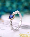 1ct Heart Cut Simulated Blue Sapphire Minimalist Ring 14k White Gold Plated