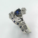 2ct Heart Blue Sapphire Engagement Ring Claddagh Bridal Set 14k White Gold Over