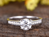 1ct Round Cut Diamond Engagement Ring 14k WhiteGold Finish Half Eternity Wedding