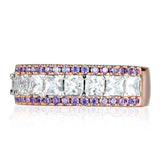 5Ct Cushion Cut Diamond Amethyst Half Eternity Wedding Band 14K Rose Gold Finish