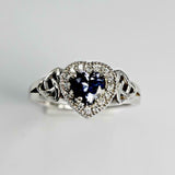 1ct Heart Blue Tanzanite Engagement Ring Halo Celtic Trinity 14k White Gold Over