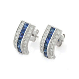 2.45ct Drop Earrings Princess Cut Blue Sapphire Channel Set 14k WhiteGold Finish