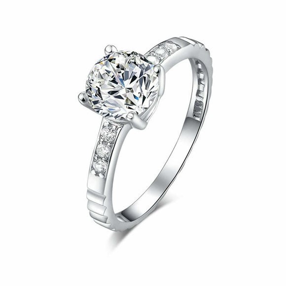 1.6ct Round Diamond Engagement Ring Solitaire with Accents 14k White Gold Finish