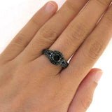 2.3ct Round Black Diamond Engagement Ring Split Shank Halo 14k Black Gold Finish