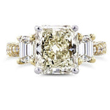 5Ct Radiant Cut Diamond Exquisite Trilogy Engagement Ring 14K Yellow Gold Finish