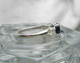 1.7ct Round Cut Blue Sapphire Diamond Trilogy Engagement Ring 14k WhiteGold Over