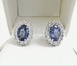 2ct Oval Cut Simulated Blue Tanzanite Halo Stud Earrings 14k White Gold Plated