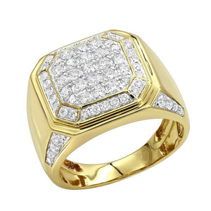 4Ct Round Cut Diamond Octagonal Cluster Men Engagement Ring 14K Yellow Gold Over