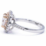 3.7ct Cushion Cut VVS1D Diamond Engagement Ring Double Halo 14k Dual Gold Finish