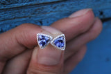 2ct Trillion Cut Blue Tanzanite Diamond Halo Stud Earrings 14k White Gold Finish