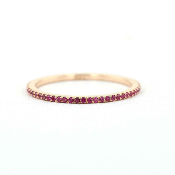 1ct Round Cut Pink Ruby Stackable Full Eternity Wedding Band 14k RoseGold Finish