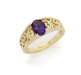 1.2ct Oval Purple Amethyst Vintage Filigree Engagement Ring 14k Yellow Gold Over