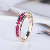 1.5ct Princess Cut Pink Ruby Wedding Band Half Eternity 14k Yellow Gold Finish