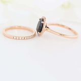 2.5ct Oval Cut Black Diamond Engagement Ring Halo Bridal Set 14k Rose Gold Over