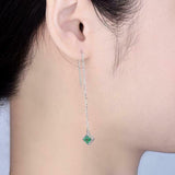 1.5ct Princess Cut Green Emerald Chain Drop Women Earrings 14k White Gold Finish