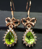 2.7ct Drop Earrings Pear Cut Green Peridot Floral Halo 14k Yellow Gold Finish