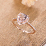 1ct Heart Cut Simulated Peach Morganite Halo Engagement Ring 14k RoseGold Plated