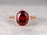 2.5ct Oval Cut Red Garnet Engagement Ring Halo Split Shank 14k Rose Gold Finish