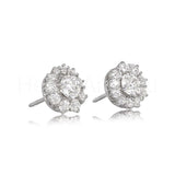 2ct Round Cut Moissanite Cluster Halo Stud Earrings 14k White Gold Plated