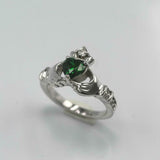 1ct Heart Cut Green Emerald Engagement Ring Diamond Claddagh 14k WhiteGold Over