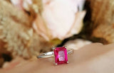 1.5ct Radiant Cut Pink Ruby Engagement Ring 14k White Gold Finish Solitaire