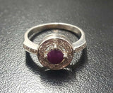 1ct Engagement Ring Round Cut Pink Ruby Round Diamond Halo 14k White Gold Finish