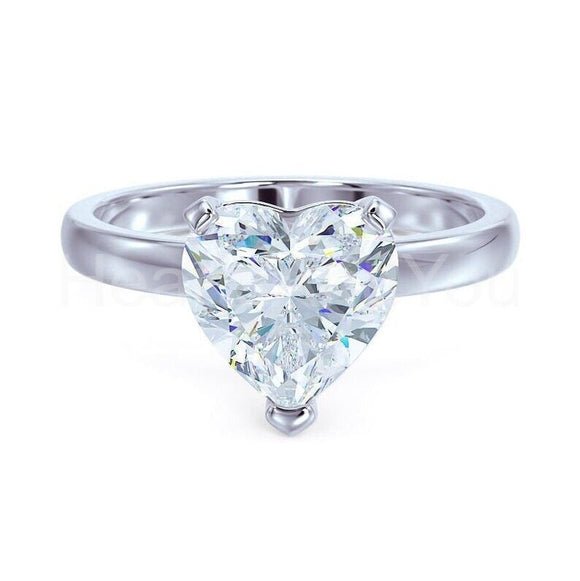 1ct Heart Cut Simulated Diamond Solitaire Engagement Ring 14k White Gold Plated