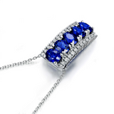 2.3ct Oval Cut Blue Sapphire Five Stone Pendant with Chain 14k White Gold Finish