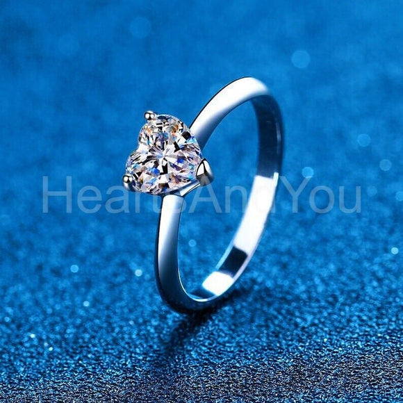 1ct Heart Cut Simulated Diamond Solitaire Engagement Ring 14k White Gold Plated