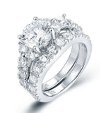 5Ct Round Cut Diamond Bridal Set Stylish Accent Ring Band 14K White Gold Finish