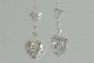 2.3ct Heart Cut Diamond Milgrain Halo Drop Earrings 14k White Gold Finish