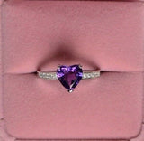 2ct Heart Purple Amethyst Solitaire Promise Engagement Ring 14k WhiteGold Finish