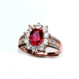 2ct Oval Cut Pink Ruby Floral Halo Baguette Accents Ring 14k Rose Gold Finish