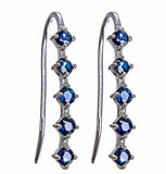 1.6ct Dangle Earrings Round Cut Blue Sapphire Vertical Bar 14k White Gold Finish