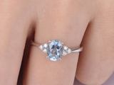 0.7ct Oval Cut Blue Aquamarine Engagement Ring Solitaire 14k White Gold Finish