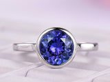 2ct Round Blue Sapphire Engagement Ring Bezel Set Solitaire 14k WhiteGold Finish