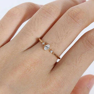 0.6ct Marquise Diamond Engagement Ring Minimalist Trilogy 18k Yellow Gold Finish