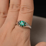 1ct Round Cut Green Emerald Floral Solitaire Engagement Ring 14k White Gold Over