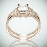 3Ct Emerald Cut Diamond Engagement Bridal Set Curved Band 14K Rose Gold Finish