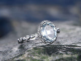 1Ct Oval Cut Blue Aquamarine Milgrain Vintage Solitaire Ring 14K White Gold Over