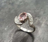 1.6ct Engagement Ring Oval Cut Peach Morganite Leaf Solitaire 14k WhiteGold Over