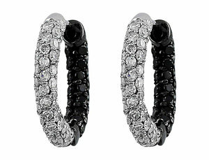 4Ct Round Cut Black White Diamond Iced Hoop Earrings Women 14K White Gold Finish