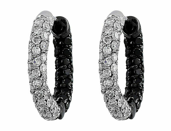 4Ct Round Cut Black White Diamond Iced Hoop Earrings Women 14K White Gold Finish