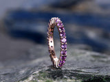 2Ct Round Cut Purple Amethyst Eternity Slim Wedding Band Ring 14K Rose Gold Over