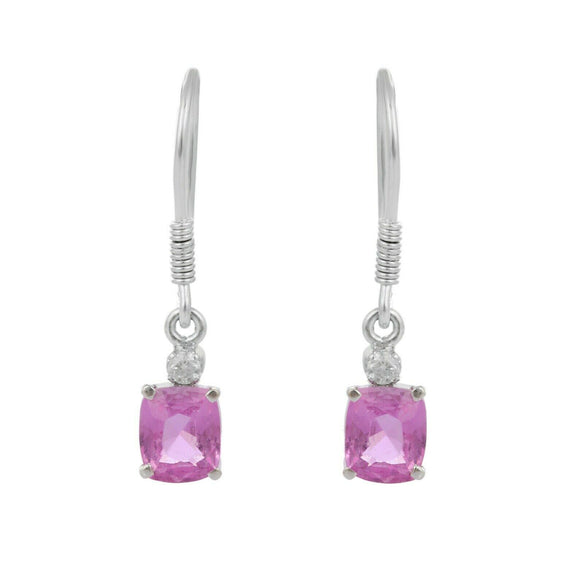 2ct Drop Earrings Cushion Cut Pink Sapphire Stylish Fish Hook 14k WhiteGold Over