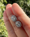 2ct Round Cut Moissanite Halo Cluster Stud Women Earrings 14k White Gold Plated